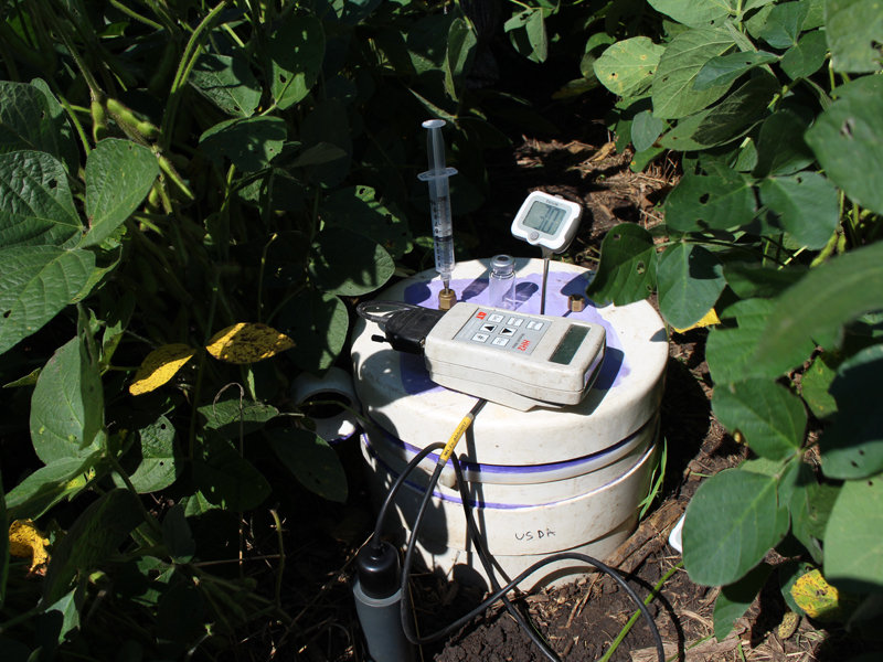 Static chamber in field, used to measure greenhouse gases and soil moisture